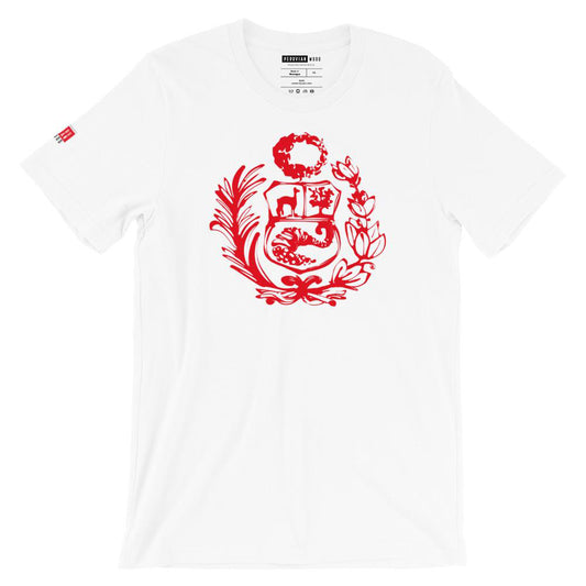 T-shirt Pérou Avec Blason Escudo Nacional - Col En V - Pour Hommes, Femmes, Enfants - Cadeau Fan Pérou